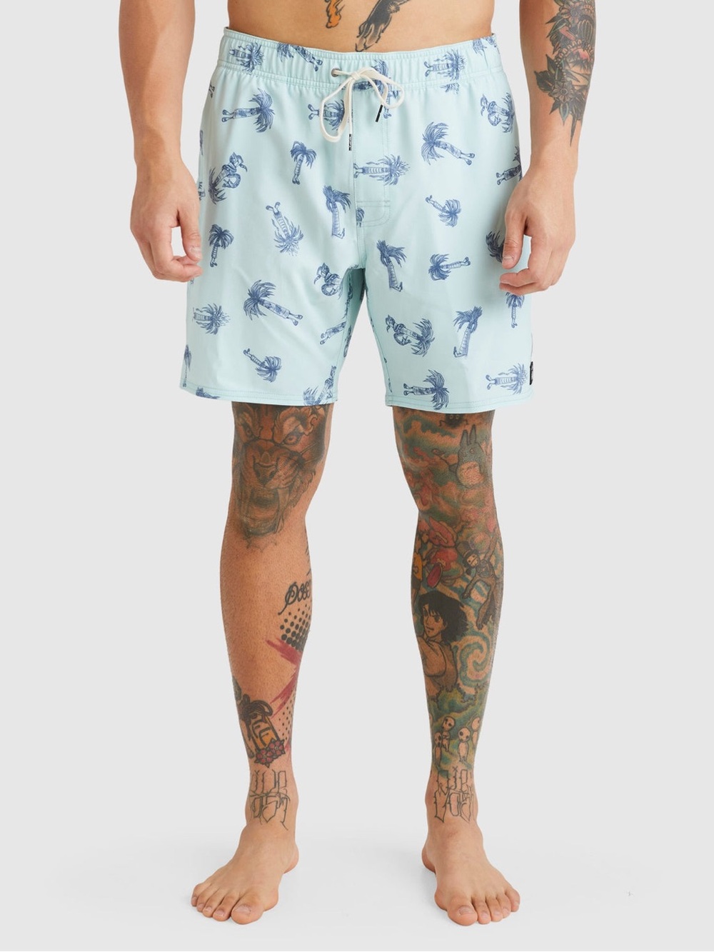 RVCA Andrew Pommier Palm Print Elastic Waist Boardshorts | Blue Haze | Men’s Med